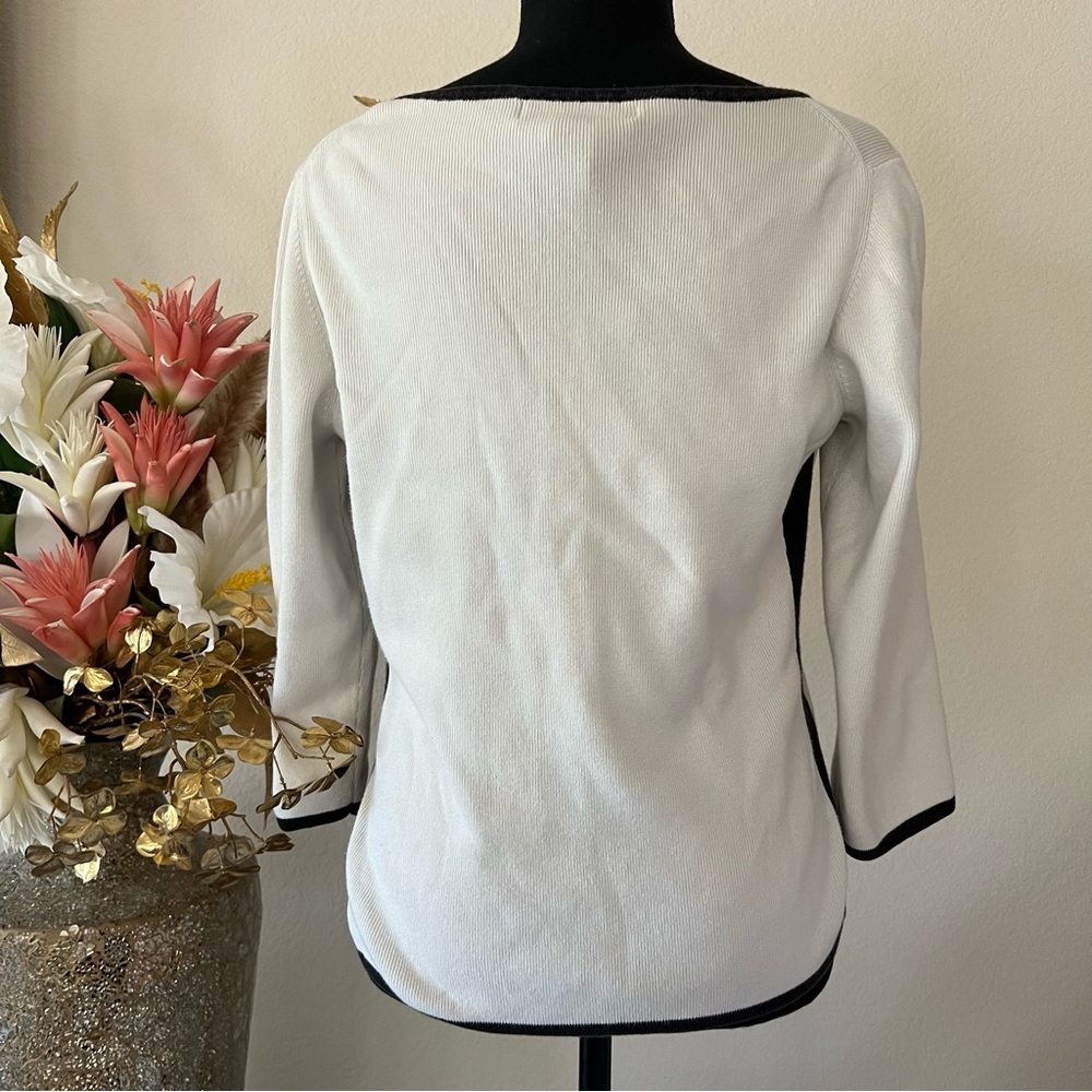 Geoffrey Beene Sport 3/4 Sleeve Black and White V-Neck Sweater 100% Cotton - Picture 3 of 10